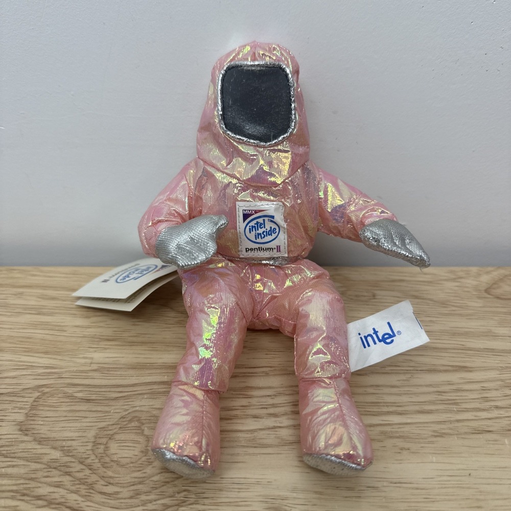 Vintage 1997 Intel Pentium II MMX 8" Bunny People Doll PINK Metallic Colored #16